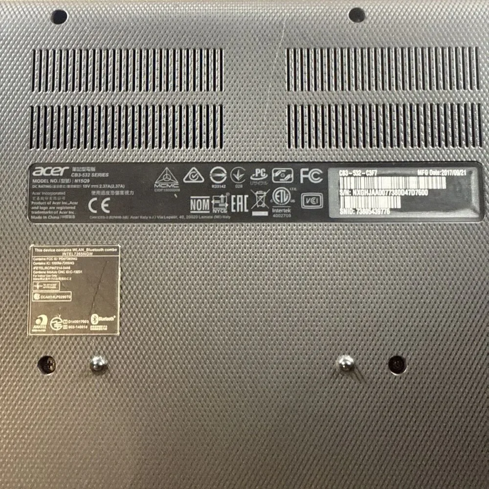 Acer ChromeBook CB3-532 Series Model: N15Q9 No Charger Bad Battery